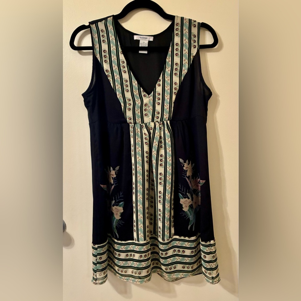 Prototype Boho Sheer Babydoll Mini Dress Tunic Sleeveless V-Neck Floral Fairy M